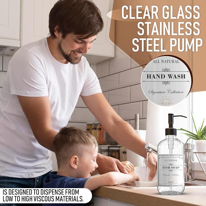 Sunrise Premium 2 Pack Clear Glass Soap Dispenser 16 OZ - Image 5