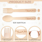 LemonRoad 200 Pcs Thank You Disposable Wooden Cutlery Set Bamboo Utensils 100 - Image 2