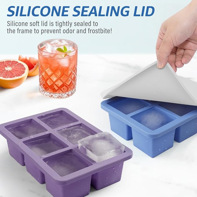 mossime Silicone Ice Cube Tray: 4pack Square Whiskey Large Ice Cube Molds - Image 6