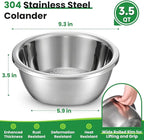 3.5QT Hands-Free 304 Stainless Steel Strainer and Colander - Image 2