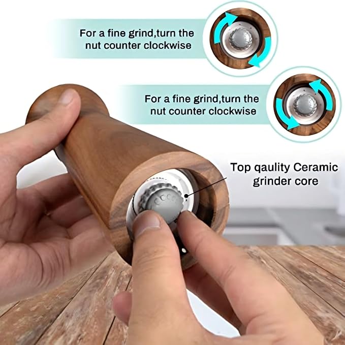 Wooden Pepper Grinder, Refillable Pepper Mill, Adjustable Pepper Shaker - Image 4