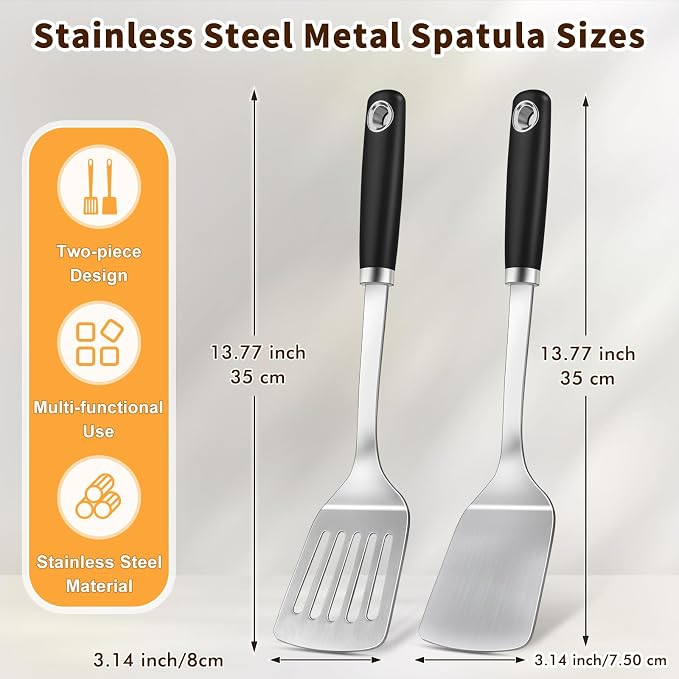 Stainless Steel Spatula, Metal Spatula Slotted Turner, Heavy Duty Sturdy - Image 6