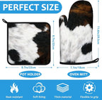 Brown Cowhide Oven Mitts and Pot Holders Sets Heat Resistant 4Pcs Potholders - Image 2