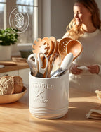 AISBUGUR Large Ceramic Utensil Holder: 7.5" H×6.3" W - Image 5