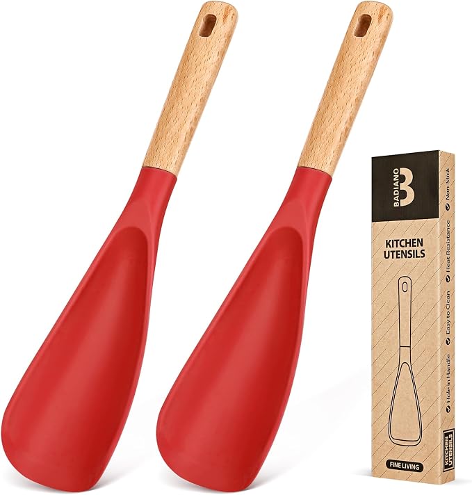 Cooking Spoon for Nonstick Cookwares, Wood Handle Spoon for Mixing, and Scrape by BADIANO