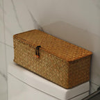 Seagrass Tank Basket with Lid Woven Toilet Roll Storage Basket with Sections - Image 8