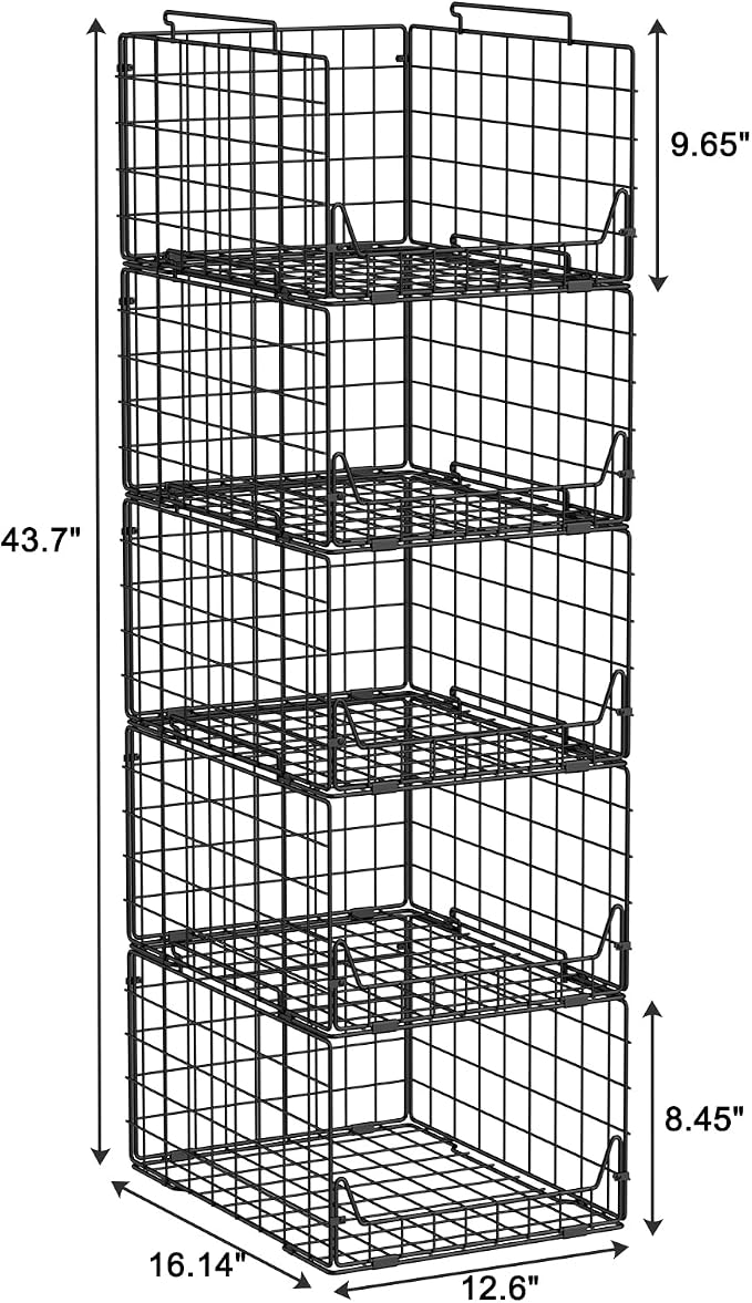 Jakyitvi 5-Tier Stackable Closet Organizer Shelf – Foldable Metal Storage Bins - Image 3