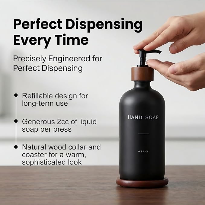 Black Soap Dispenser, Refillable Hand Soap Dispenser - Image 4