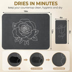 Stone Dish Drying Mat for Kitchen Counter, Glittery Resin Rose Pattern Quick - Image 3