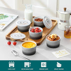 vancasso 6 oz Ramekins with Lid, Porcelain Creme Brulee Souffle Dishes - Image 4