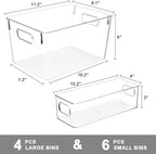 Tiawudi Set of 10 Clear Plastic Storage Bins, 4 Large and 6 Small Stackable - Image 2