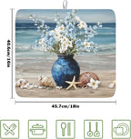 Summer Beach Dish Drying Mat for Kitchen Counter Nautical Coastal Blue Ocean - Image 2
