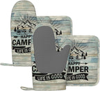 Happy Camper Oven Mitts and Pot Holders Sets of 4, Resistant Hot Pads by Nelife