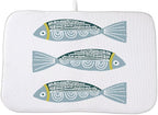 Coastal Dish Drying Mat 18 x 24 inch Beach Blue Fish Print Decorative Drying by AEIOAE