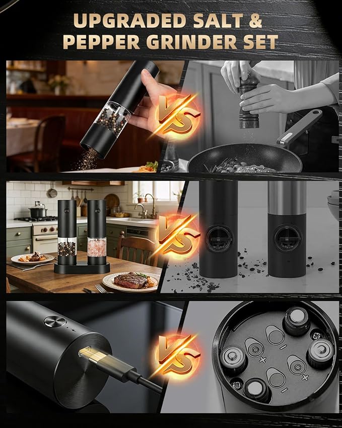 Electric Salt and Pepper Grinder Set Rechargeable, Automatic Salt and Pepper - Image 8