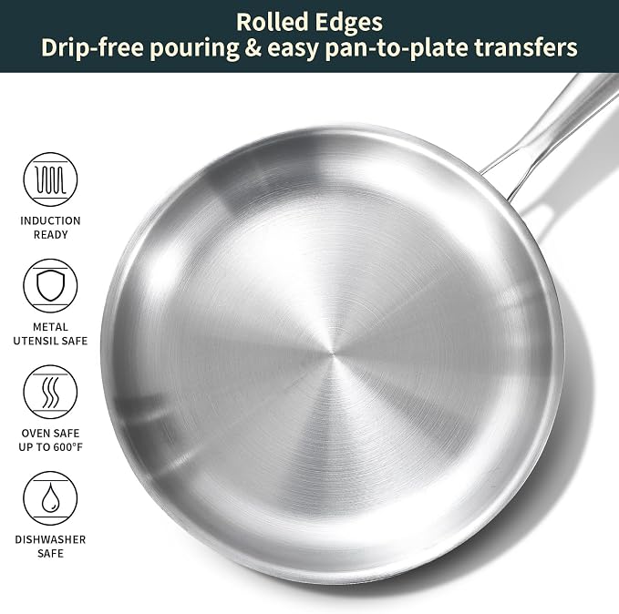 DELARLO Tri-Ply Stainless Steel Frying Pan - Image 4