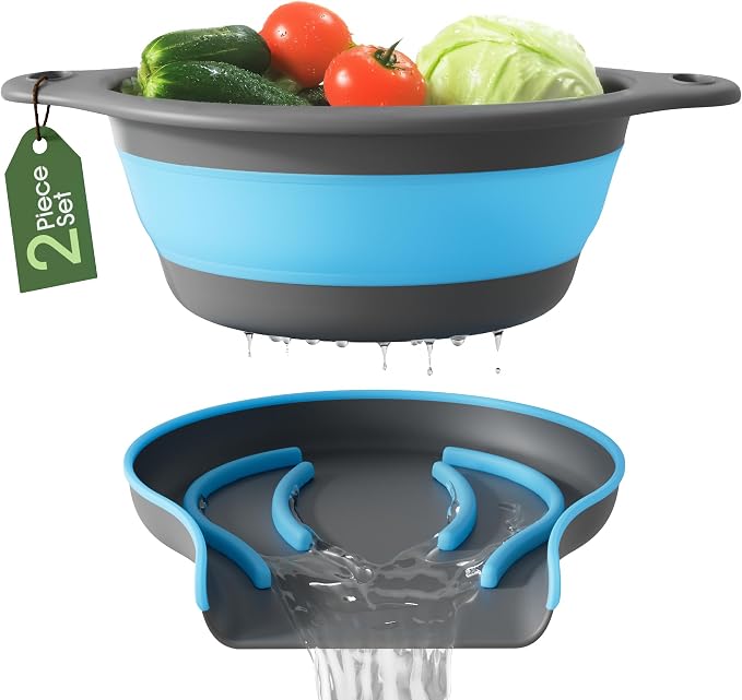 Gevoli Strainer with Self-Draining Base Over-Sink Collapsible Kitchen Colander by Gevoli