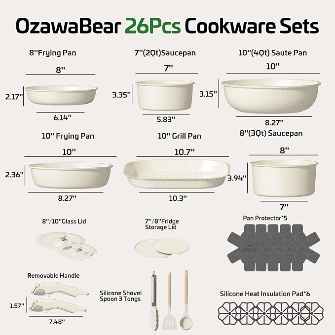 26 Pcs Pots and Pans Set Non Stick, Ceramic Cookware Set Non Toxic - Image 2