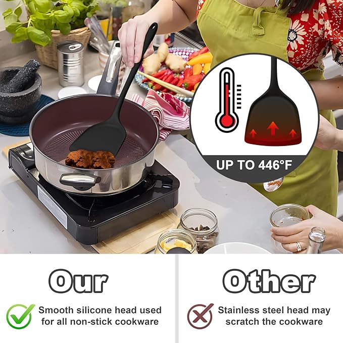 TeamFar Silicone Cooking Utensils Set, 5-Piece Heat Resistant Kitchen Utensils - Image 4