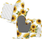 Yellow Sunflower Oven Mitts Pot Holders Set Silicone Heat Resistant Sunflowers - Image 2