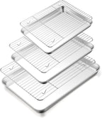 TeamFar Baking Sheet with Rack Set, 16/12.5/10.5 Inch Stainless Steel Cookie by TeamFar
