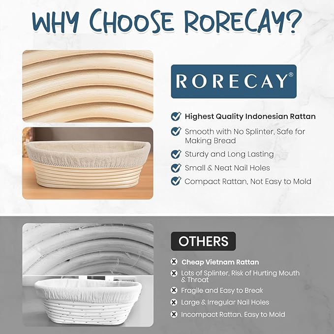 Rorecay Banneton Bread Proofing Baskets Set of 2, 9 Inch Round Cane Sourdough - Image 9