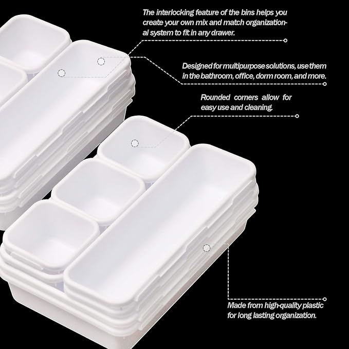 TENABORT 42 Pack Interlocking Desk Drawer Organizer Tray Dividers Plastic - Image 3