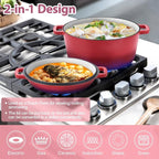 TeamFar 2-In-1 Enameled Cast Iron Dutch Oven, 5 Quart Dutch Oven Pot Cookware - Image 4