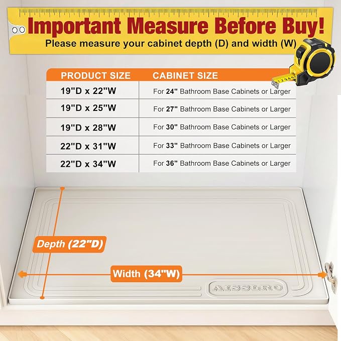 Aisslro Under Sink Mat 34" X 22", Waterproof Silicone Cabinet Organizer - Image 2