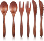 6 Pcs Wooden Utensils for Eating, Wooden Spoon Fork Cutlery Set Kitchen Wood by Unknown