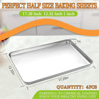 CEKEE Stainless Steel Baking Sheet Set of 4, Large Baking Pan & Cookie Sheet & - Image 2
