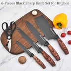 Kitchen Knife Set, Retrosohoo 6-Pieces Khaki Sharp Knife Block Set - Image 2