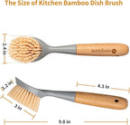 2 Pack Kitchen Dish Brush Bamboo Handle Dish Scrubber Built-in Scraper - Image 6