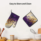 3 - Piece Purple and Gold Splash Patterned Oven Mitts and Pot Holders Set - Image 6