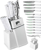 FULLHI 14pcs Block Knife Set, Chef's Knife Steak Knives Set by ExpertForPortableAndButcherKnifeSet