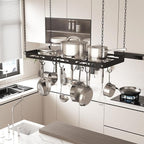 33” Pots and Pans Hanging Rack, Heavy-duty Metal Square Kitchen Ceiling Pot Rack - Image 2