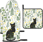 Black Cat Wildflower Hot Pads and Oven Mitts Set of 3, Spring Summer Plants by Unknown
