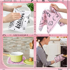 12 Pcs Farmhouse Pink Kitchen Decorations Sets 4 Pink and White Kitchen Towels - Image 4