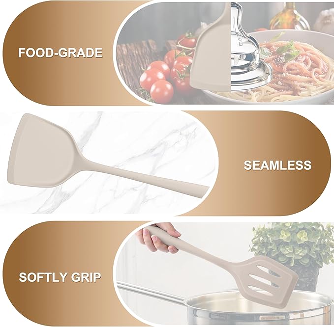TeamFar Silicone Spatulas, Solid & Slotted Cooking Turner - Image 4
