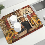 Fall Dish Drying Mat for Kitchen Counter Vintage Autumn Cat Sunflower Pumpkin - Image 8