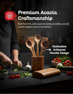Acacia Utensil Set of 5 with Holder – Premium Wooden Cooking Utensils, Eco - Image 2