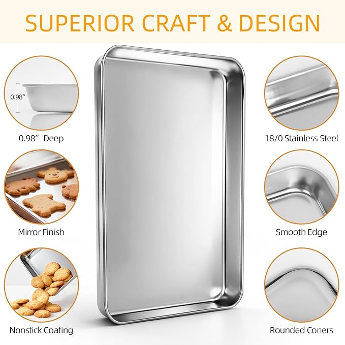 Baking Sheet Pan Set of 12, CEKEE Stainless Steel Cookie Sheets - Image 4