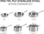 T-fal Pro Tri-Ply Stainless Steel Cookware Set, 10 Piece-Induction Compatible - Image 2