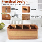 Kitchen Utensil Holder for Counter or Countertop, Large Wooden Utensil Holder - Image 2