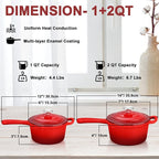 Enameled Cast Iron Sauce Pan, Leonyo 1 Qt & 2 Qt Saucepan Set, Cast Iron Dutch - Image 2