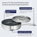 Tramontina Utsava Tri-Ply Clad Stainless Steel 2.9-Quart Saute Pan - Image 3