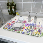 Giwawa Hummingbird Flower Dish Drying Mat 18x24 inch Watercolor Spring Herb - Image 6