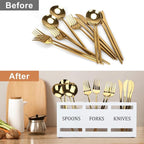Wooden Silverware Cutlery Holder White Flatware Caddy Small Kitchen Utensil - Image 6
