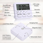 Leumoi 2 Pcs Digital Kitchen Timer 24 Hour Clock and Alarm Function Timer - Image 3