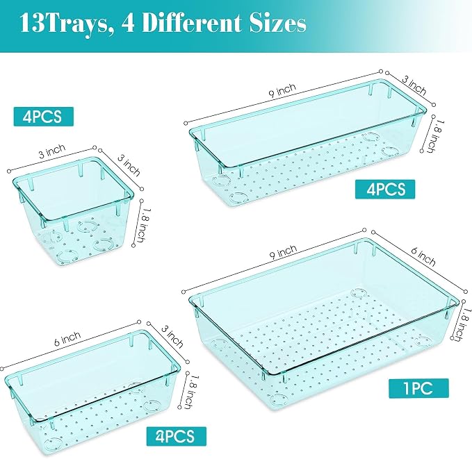 StorMiracle 13 PCS Clear Plastic Drawer Organizers Set, 4 Size Desk Drawer - Image 2